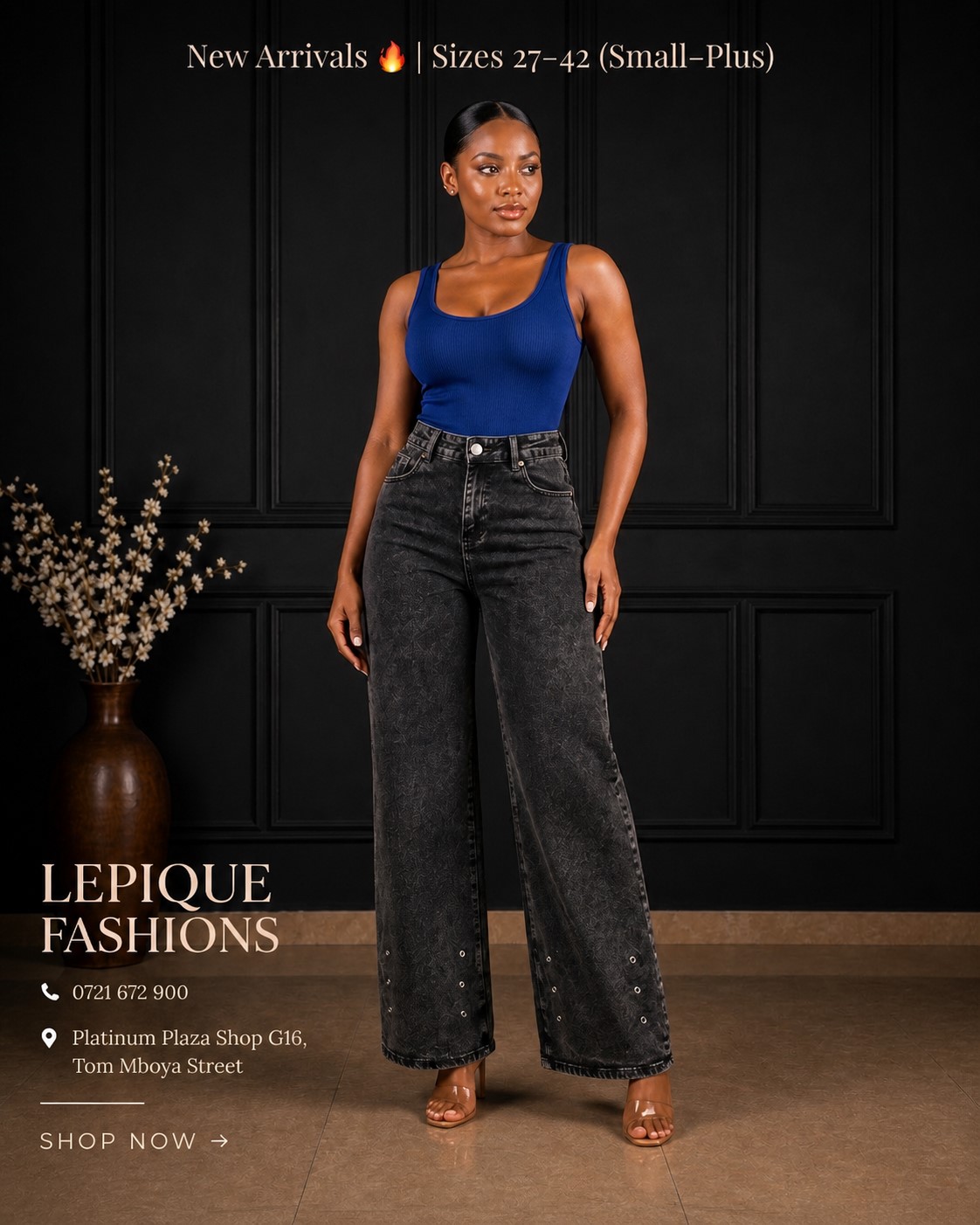 Wide Leg Eyelet Black