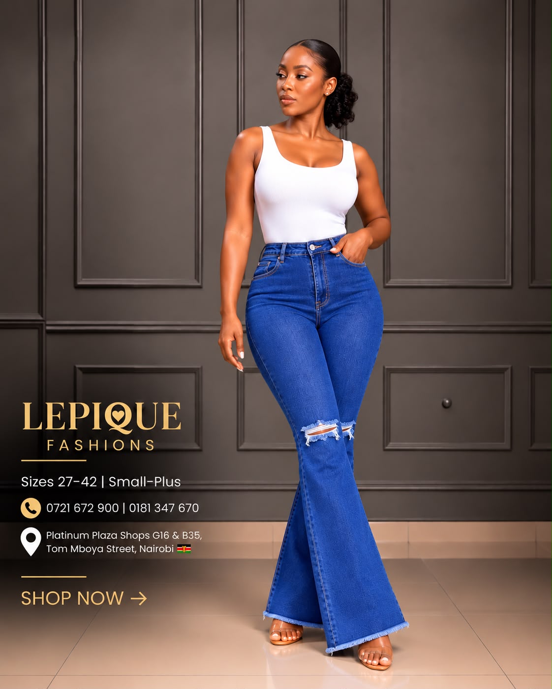 Blue ripped flare jeans