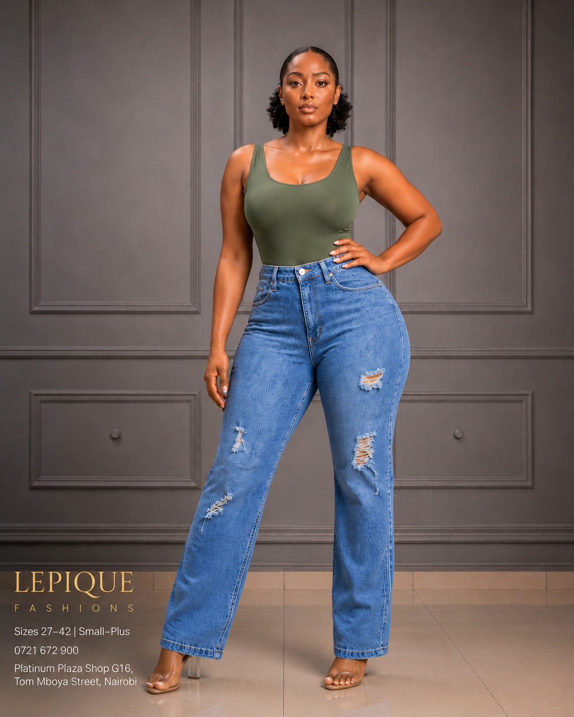 Ripped Wide Light Blue Snake Print