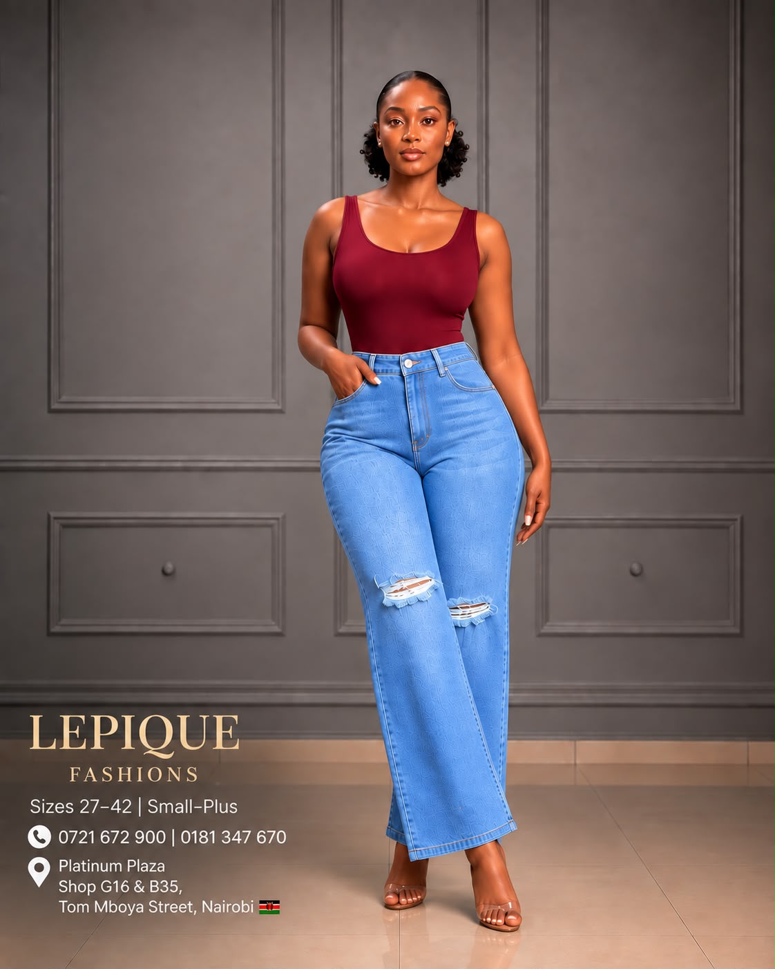 Light blue wide ripped jeans
