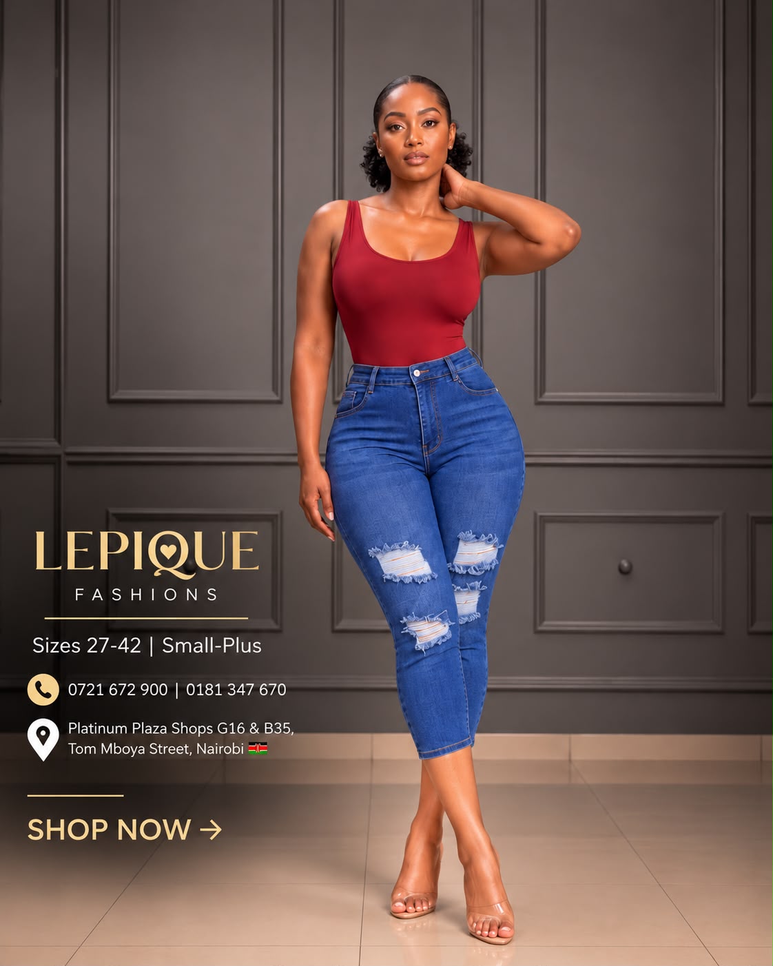 Medium blue ripped three-quarter jeans Nairobi