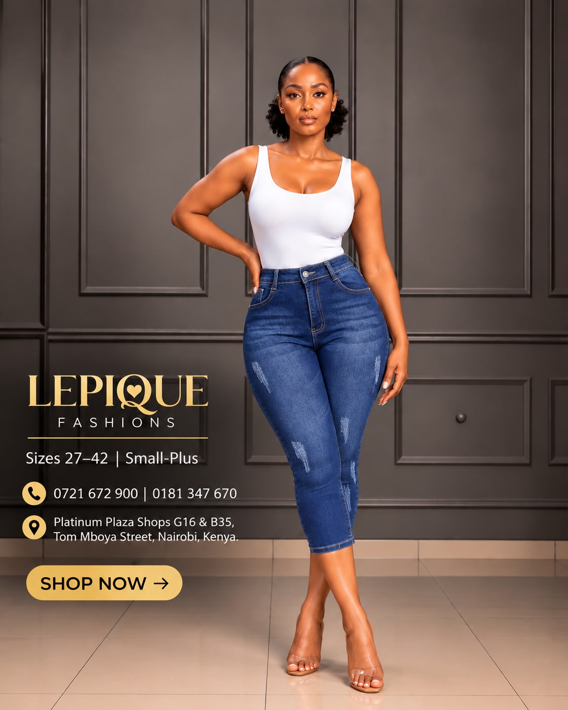Ripped medium blue three-quarter jeans Nairobi