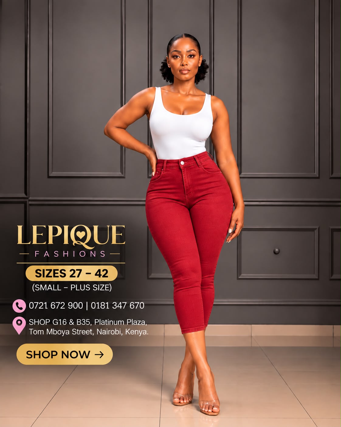 Red three-quarter jeans Nairobi Lepique