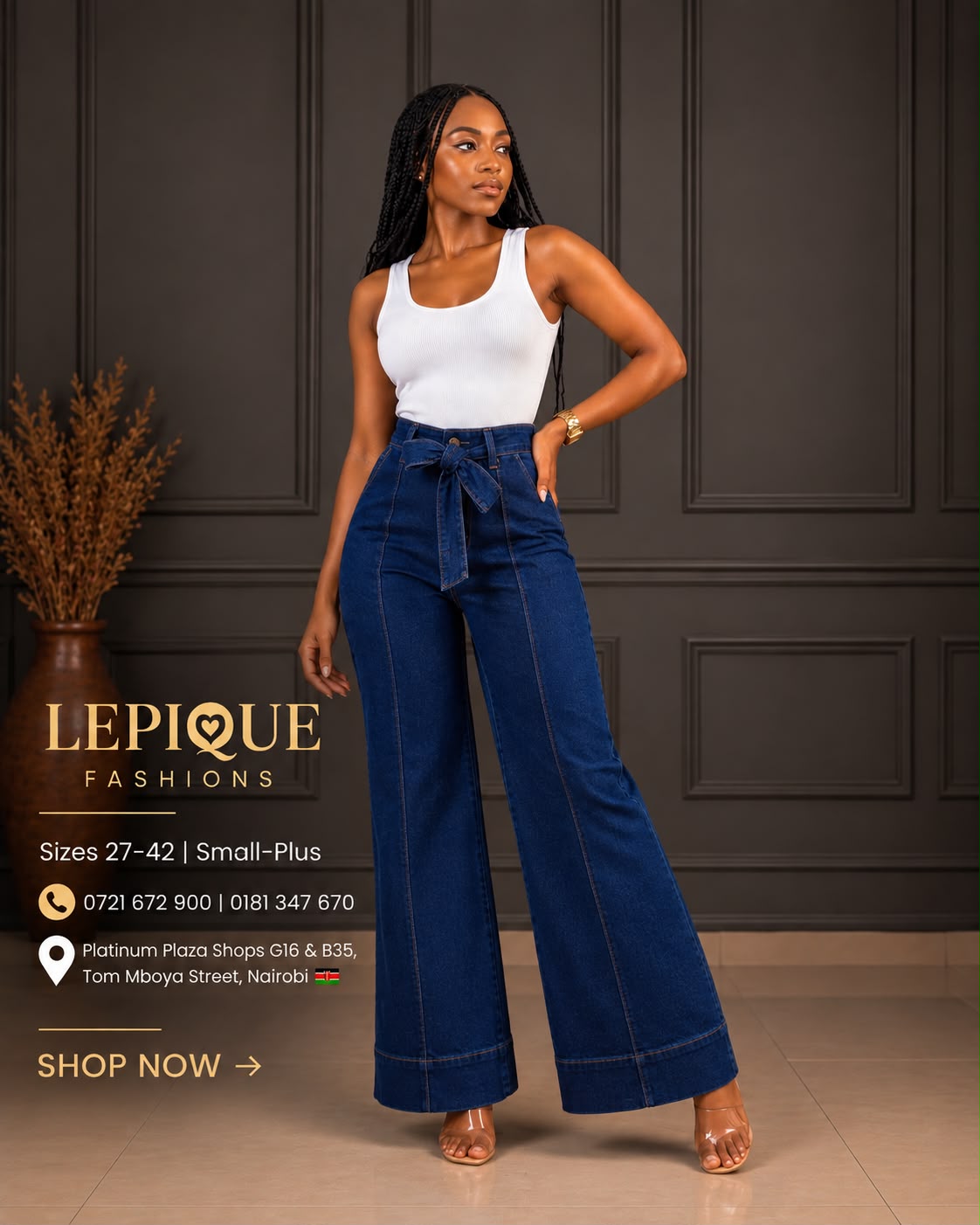 Dark navy wide leg jeans belt