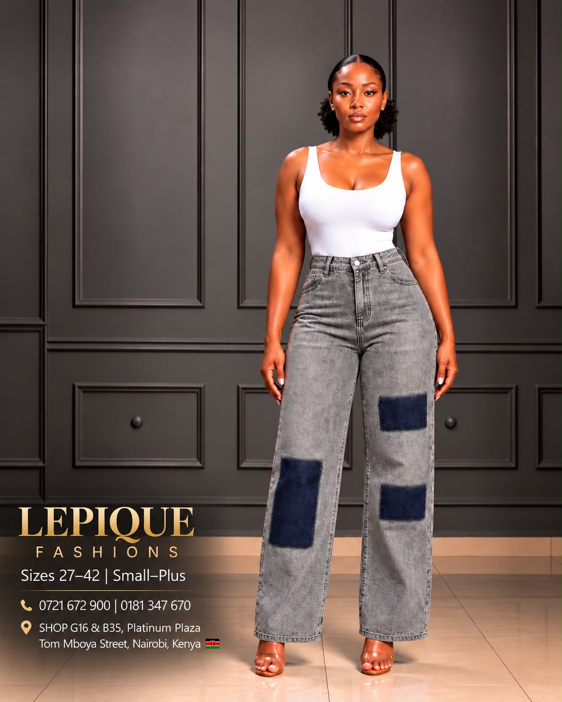 Grey patchwork wide leg jeans Nairobi