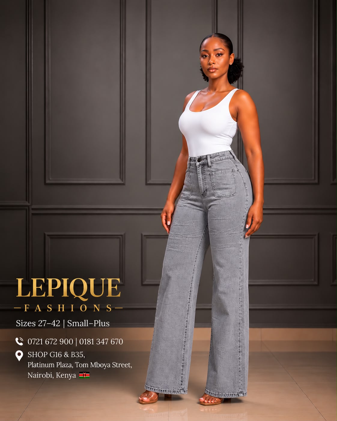 Grey floral wide leg jeans Nairobi